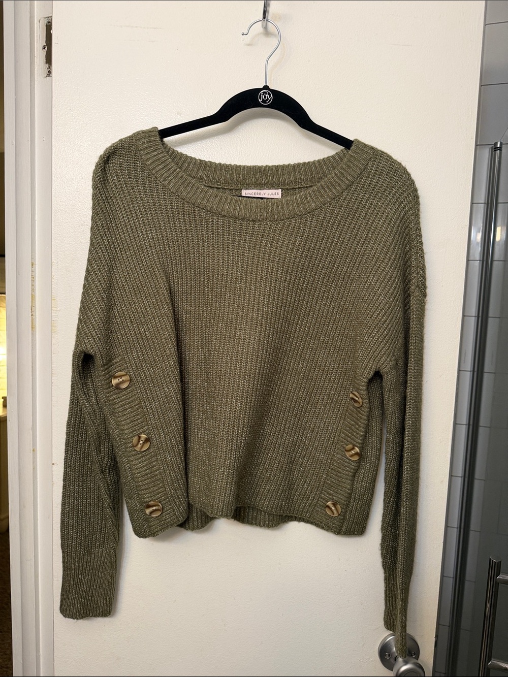 Olive Green Button-Accent Women's Sweater